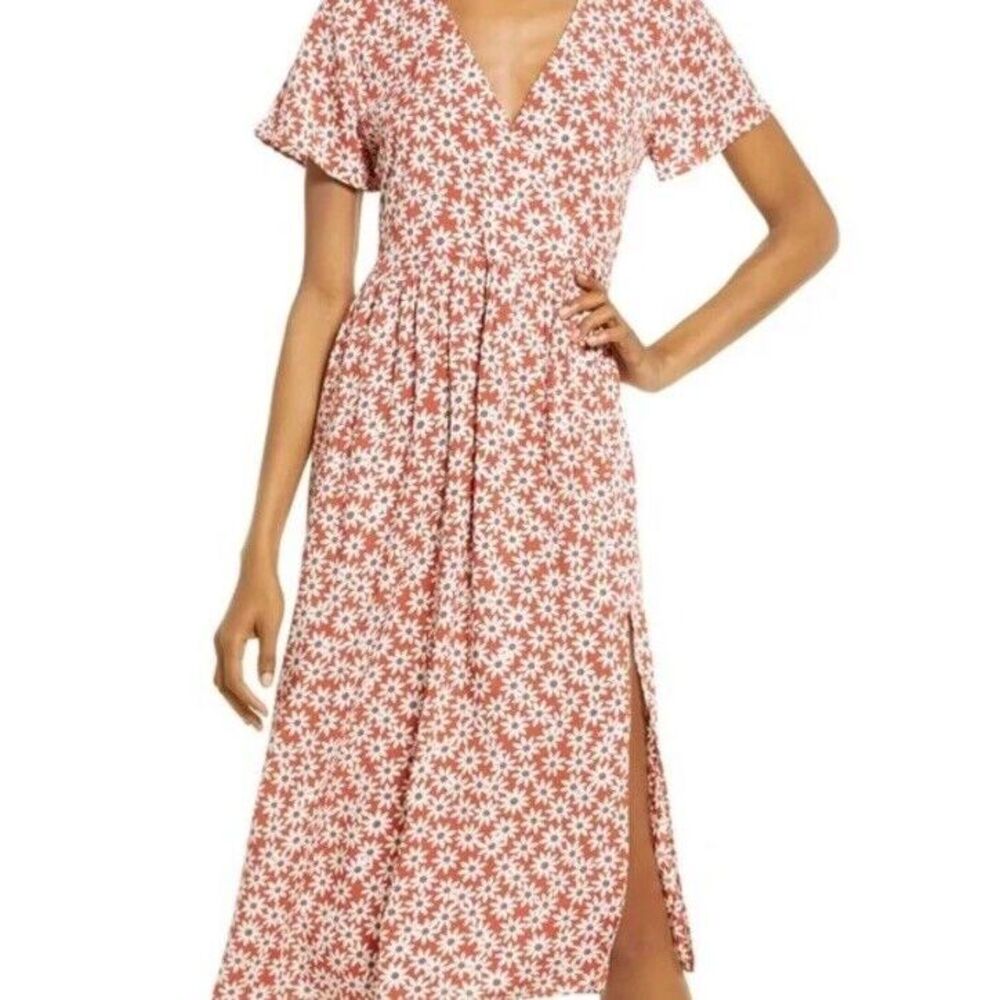 Floral V-Neck Maxi Dress - Red and White